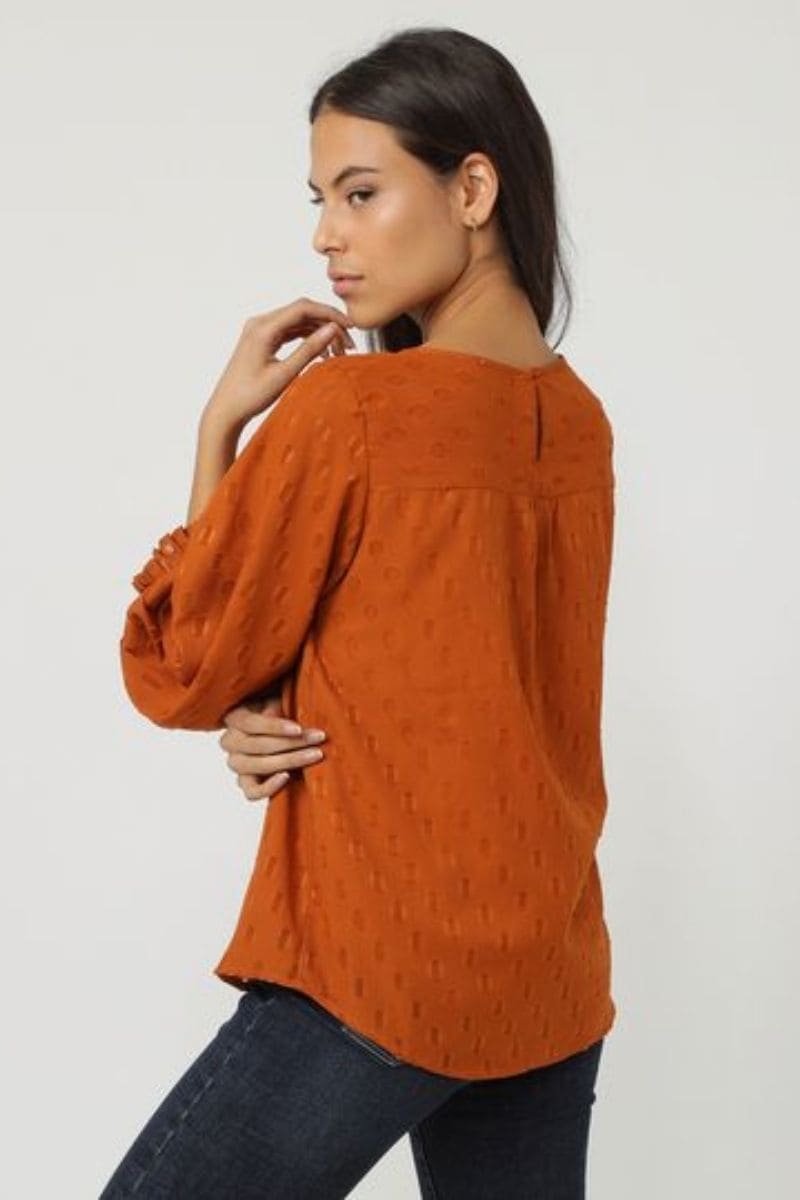 Blusa mujer manga larga textura ligera escote redondo blusa fluida look casual elegante tela suave naranja talla 38 cómoda fácil de combinar perfecta oficina diario salidas ✅Entrega 24/48h