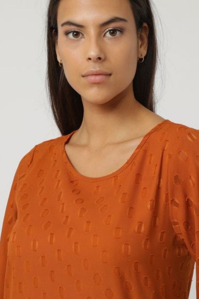 Blusa mujer manga larga textura ligera escote redondo blusa fluida look casual elegante tela suave naranja talla 38 cómoda fácil de combinar perfecta oficina diario salidas ✅Entrega 24/48h