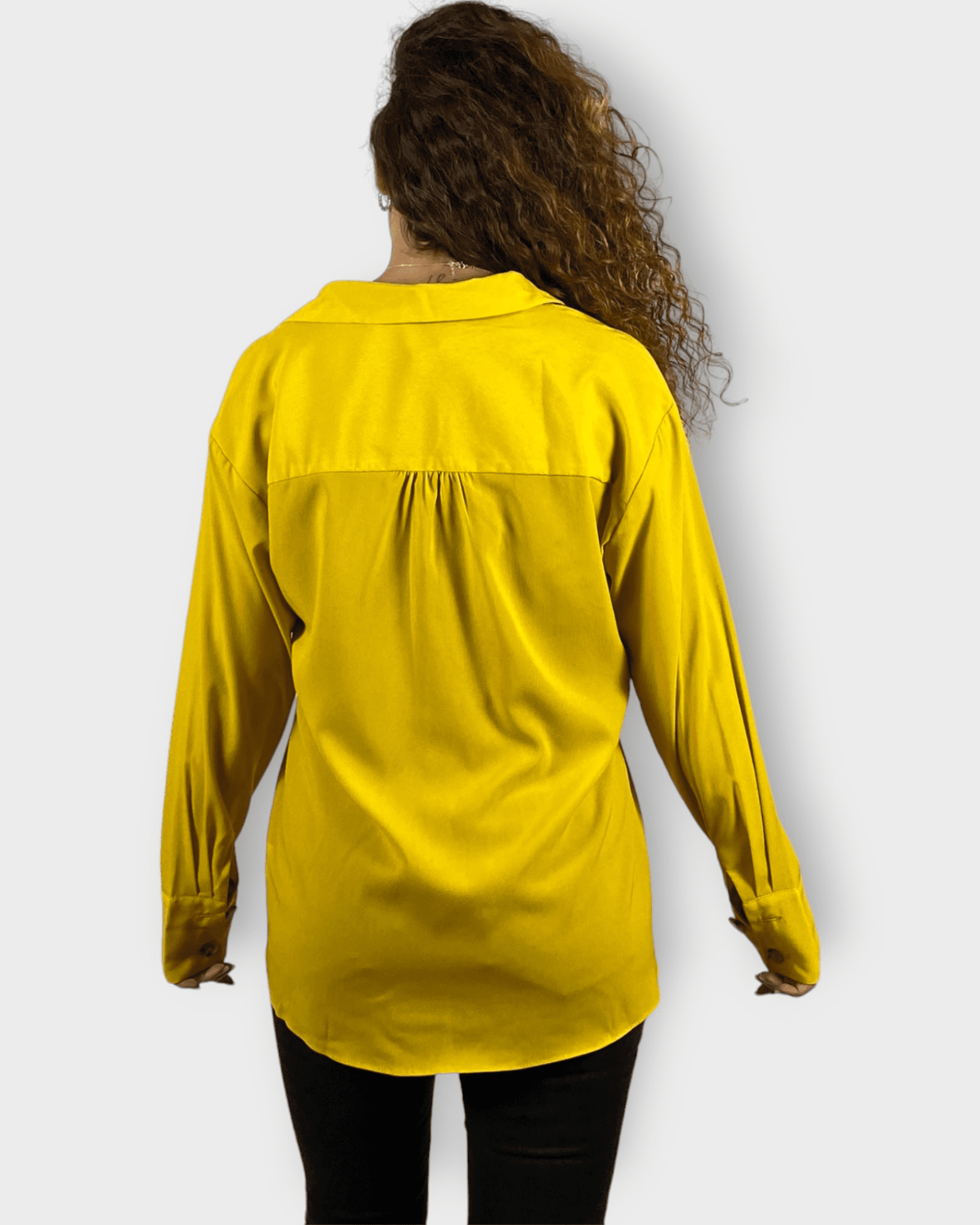 Blusa mujer, camisa fluida, elegante, corte recto, manga larga, bolsillo delantero, botones decorativos, cuello camisero, color amarillo, talla 38, ligera, cómoda, versátil, ideal oficina casual ✅Entrega 24/48h