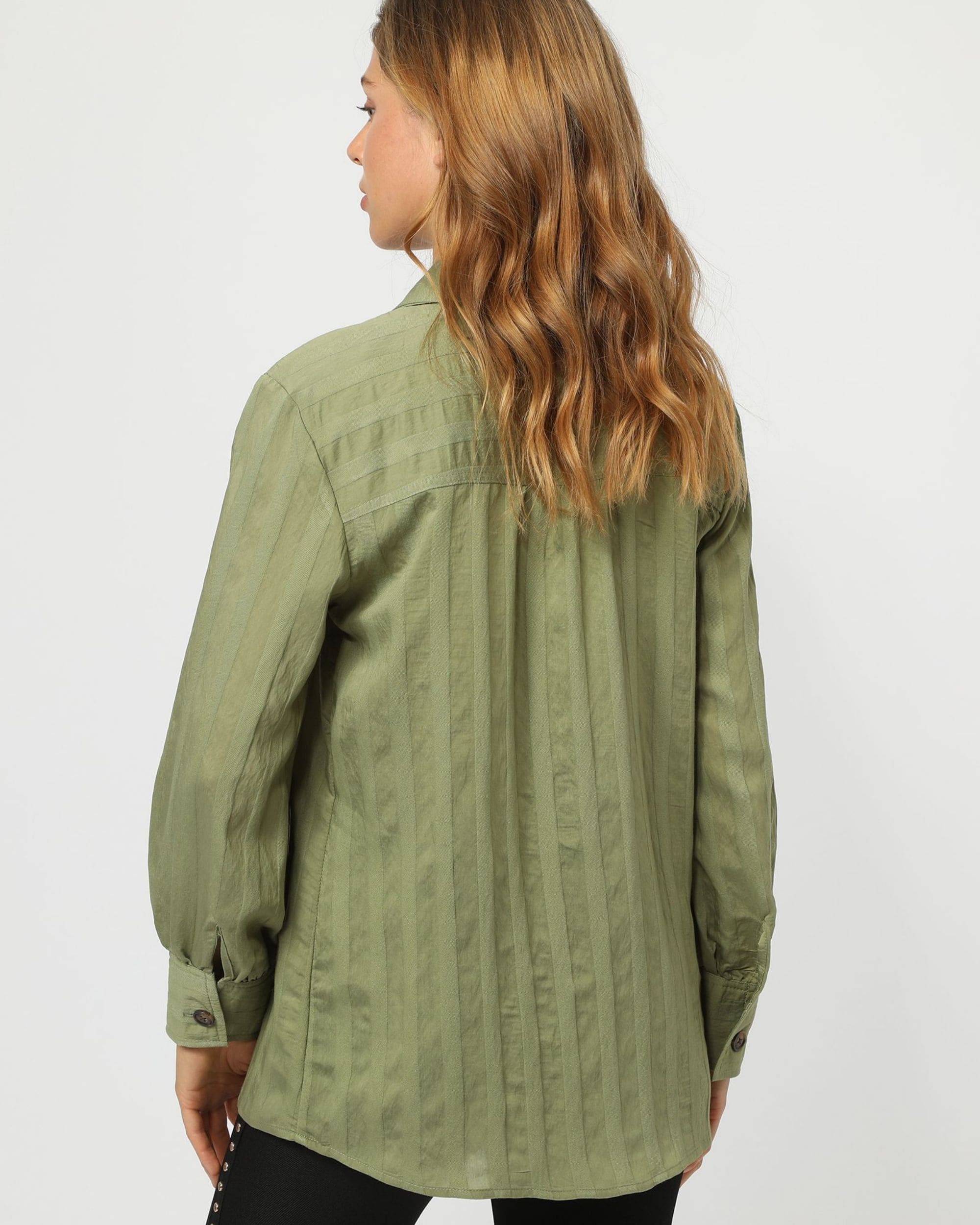 Camisa larga mujer satén camisera tacto suave bolsillo delantero botones clásico manga larga elegante outfit oficina casual verde talla 38 ✅Entrega 24/48h
