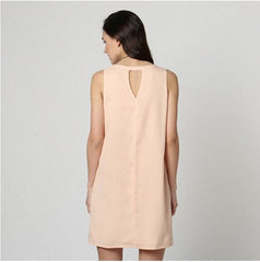 Vestido mujer corto recto sin mangas, tirantes, cuello redondo amplio, adorno decorativo, cierre cremallera, estilo elegante, modelo La Morena LA-190084, color rosa, talla 38, cómodo y versátil ✅Entrega 24/48h