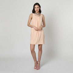 Vestido mujer corto recto sin mangas, tirantes, cuello redondo amplio, adorno decorativo, cierre cremallera, estilo elegante, modelo La Morena LA-190084, color rosa, talla 38, cómodo y versátil ✅Entrega 24/48h
