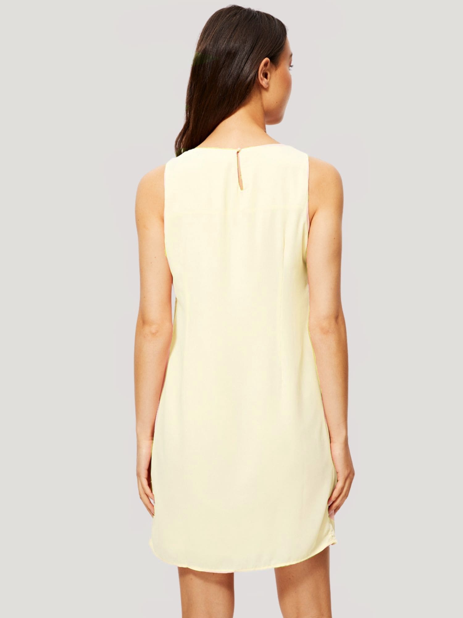Vestido mujer fluido recto sin mangas cuello redondo amplio cierre lágrima trasero forro interior collar desmontable elegante cómodo talla 38 color beige outfit verano dress ✅Entrega 24/48h