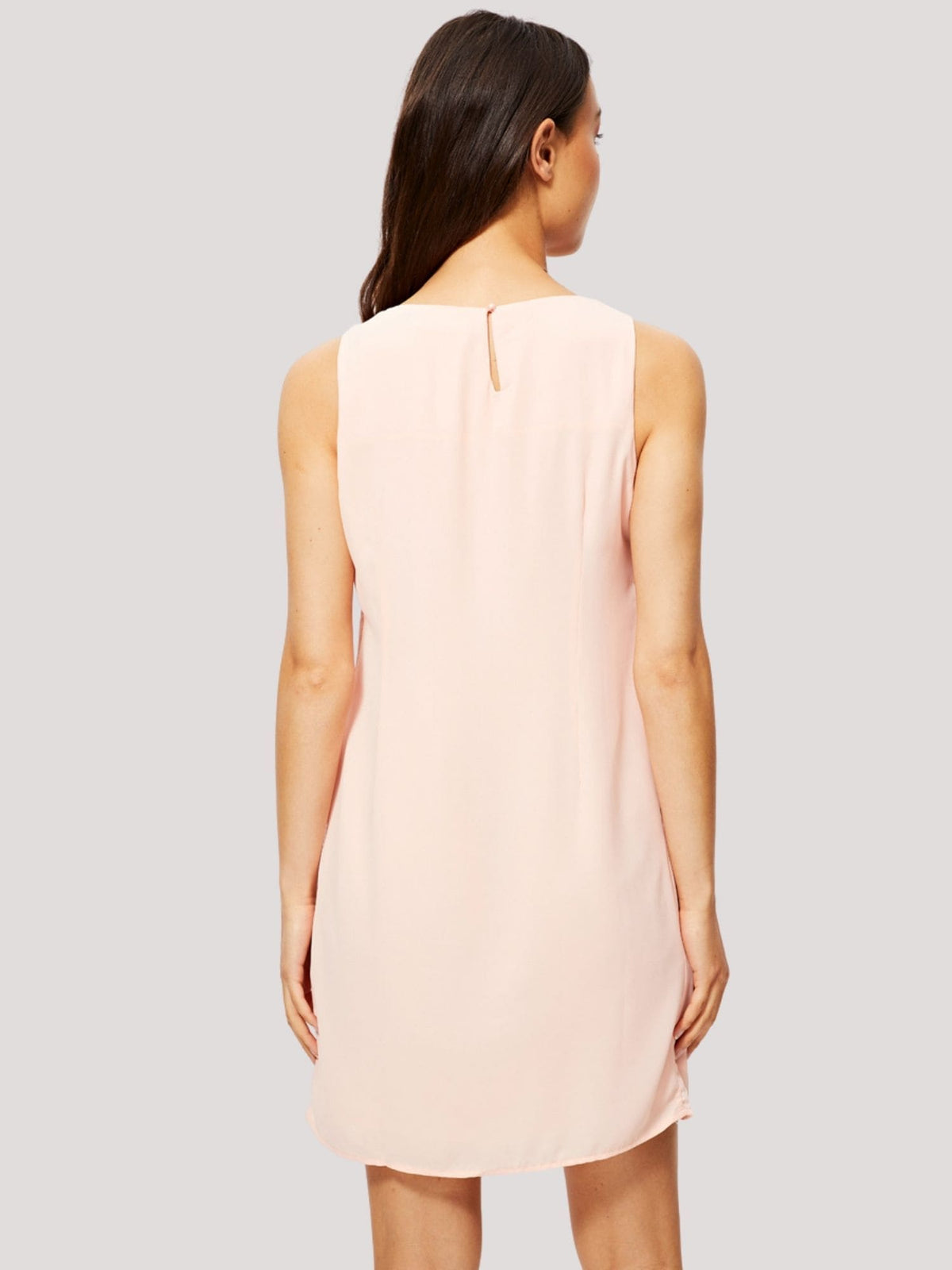 Vestido recto fluido mujer sin mangas vestido dress outfit cuello redondo amplio con collar desmontable forro interior elegante cómodo rosa talla 38 versátil ✅Entrega 24/48h