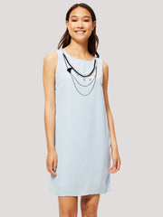 Vestido recto fluido sin mangas dress outfit cuello redondo amplio color azul modelo LA-190095 detalle collar desmontable forro interior talla 38 elegante versátil cómodo ideal primavera verano ✅Entrega 24/48h