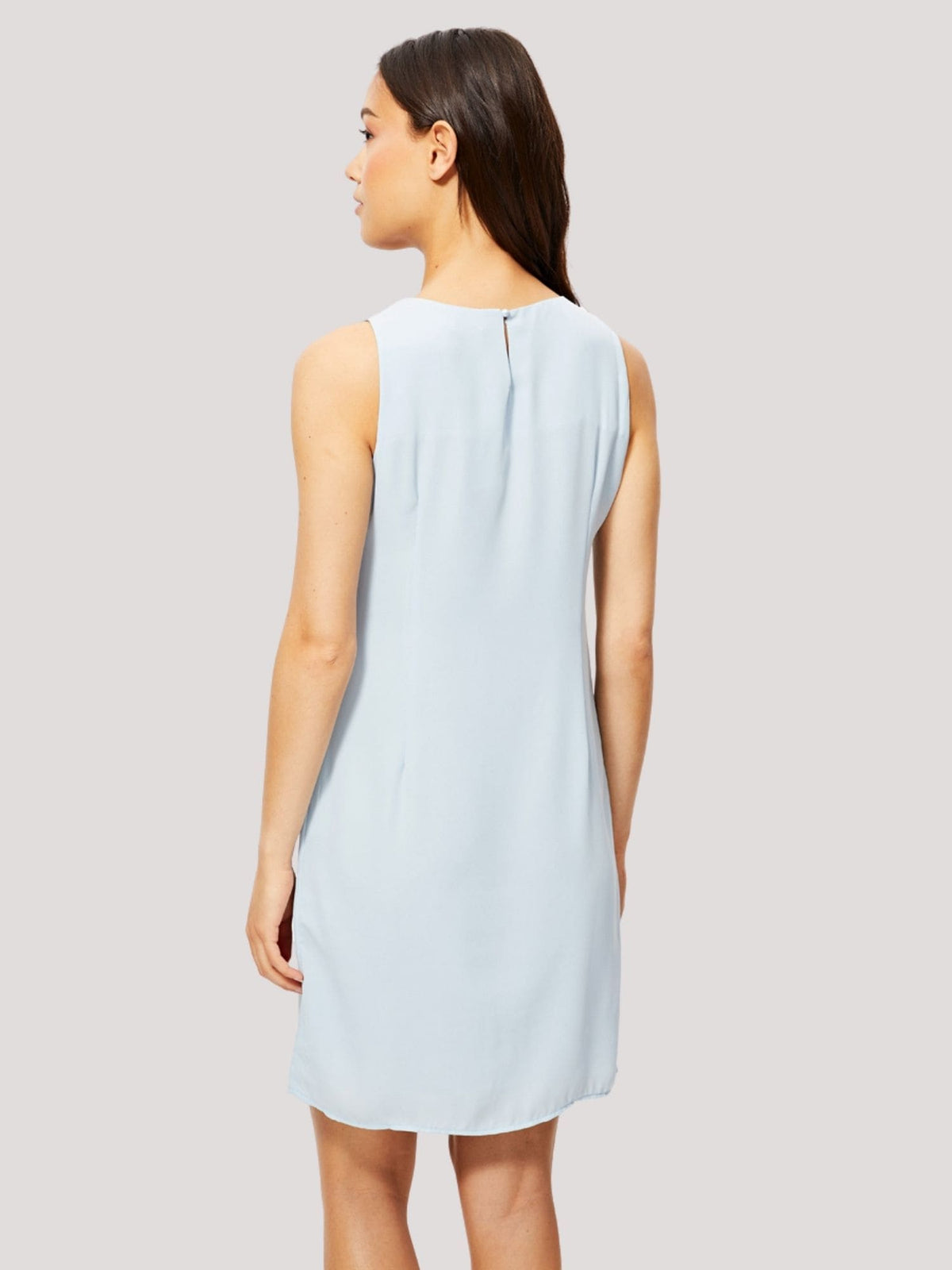 Vestido recto fluido sin mangas dress outfit cuello redondo amplio color azul modelo LA-190095 detalle collar desmontable forro interior talla 38 elegante versátil cómodo ideal primavera verano ✅Entrega 24/48h