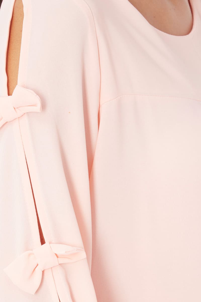 Vestido oversize mujer, dress suelto, manga tres cuartos, pompones decorativos, tejido suave, estilo casual relajado, corte amplio, color rosa palo, talla 38, cómodo y versátil, look femenino fresco ✅Entrega 24/48h