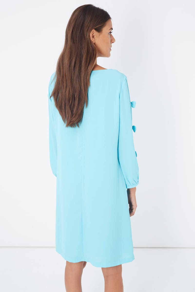 Vestido recto mujer dress outfit minimalista manga tres cuartos lazos laterales corte suelto color azul claro talla 38 ideal oficina eventos casual elegante cómodo fresco versátil ✅Entrega 24/48h