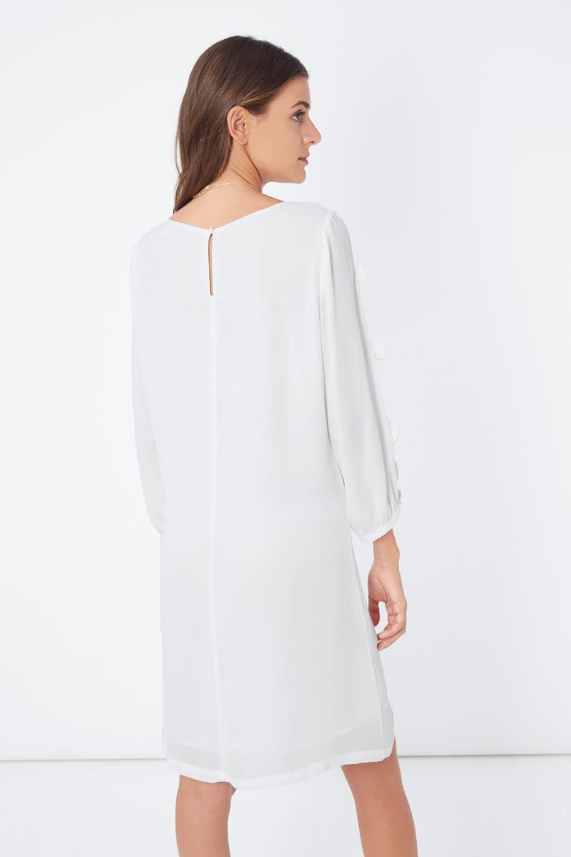 Vestido suelto, dress lazo lateral, diseño elegante, manga tres cuartos, corte recto, tejido ligero femenino color blanco, talla 38, ideal eventos formales u outfit urbano, cómodo versátil chic, ✅Entrega 24/48h