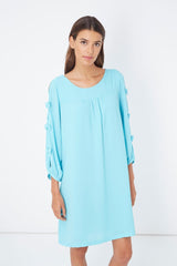 Vestido recto mujer dress outfit minimalista manga tres cuartos lazos laterales corte suelto color azul claro talla 38 ideal oficina eventos casual elegante cómodo fresco versátil ✅Entrega 24/48h