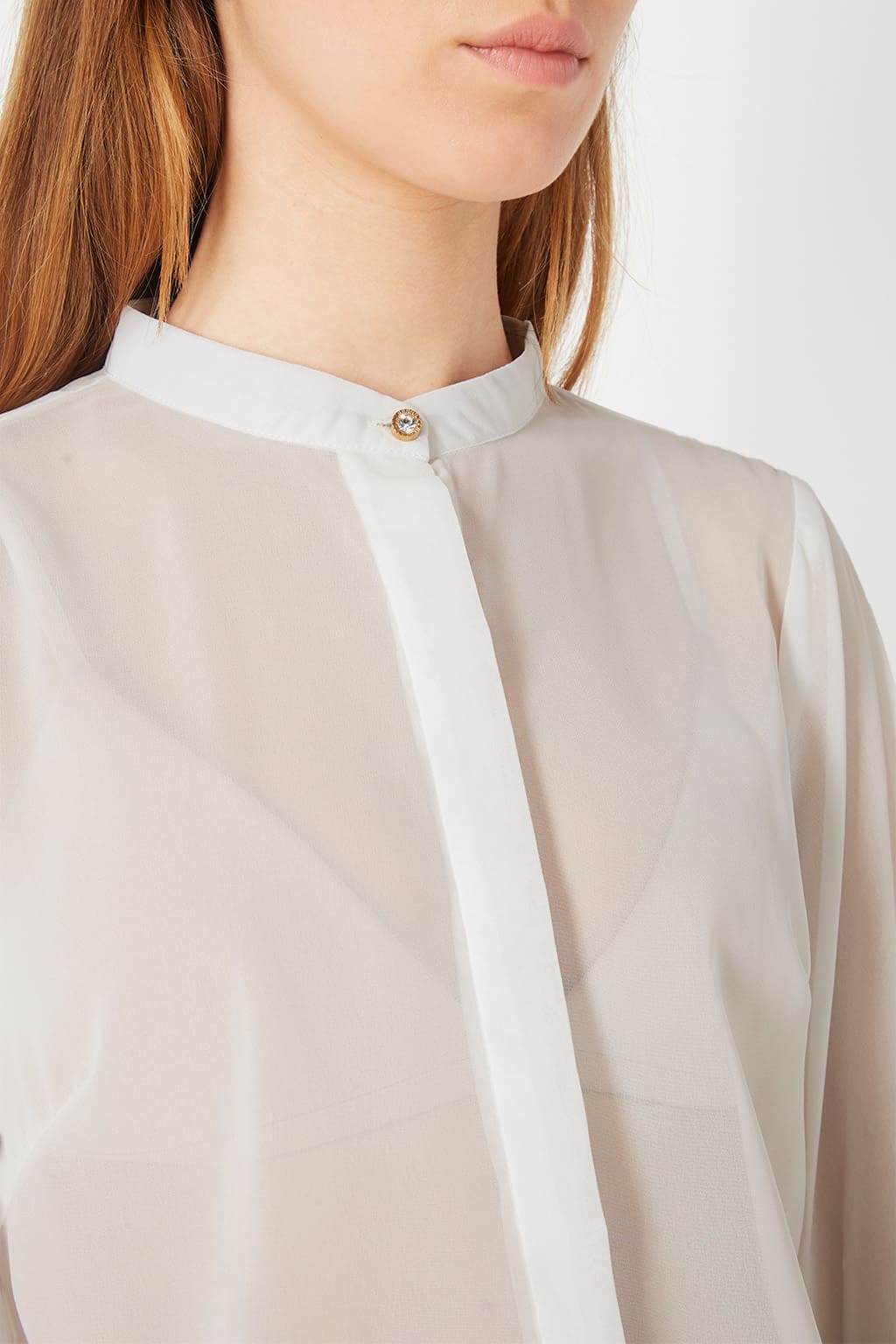 Blusa mujer transparente, camisa manga larga, tejido liviano, botón frontal, estilo casual elegante, ideal oficina, eventos, talla 38 disponible, sofisticada y fresca, combina con falda o pantalón clásico - Blanco ✅Entrega 24/48h