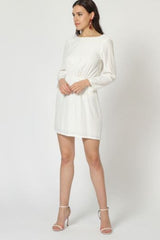 Vestido corto mujer, dress moderno elegante, manga larga, escote redondo, pinzas delanteras, corte recto, estilo sofisticado, color blanco, talla 38, versátil y fresco, ideal eventos oficina✅Entrega 24/48h