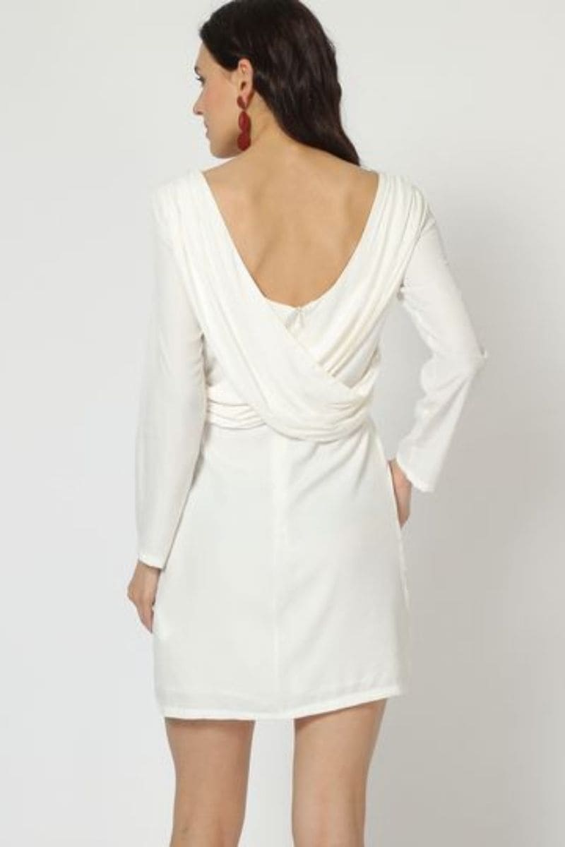Vestido corto mujer, dress moderno elegante, manga larga, escote redondo, pinzas delanteras, corte recto, estilo sofisticado, color blanco, talla 38, versátil y fresco, ideal eventos oficina✅Entrega 24/48h