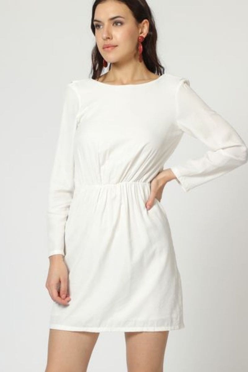Vestido corto mujer, dress moderno elegante, manga larga, escote redondo, pinzas delanteras, corte recto, estilo sofisticado, color blanco, talla 38, versátil y fresco, ideal eventos oficina✅Entrega 24/48h