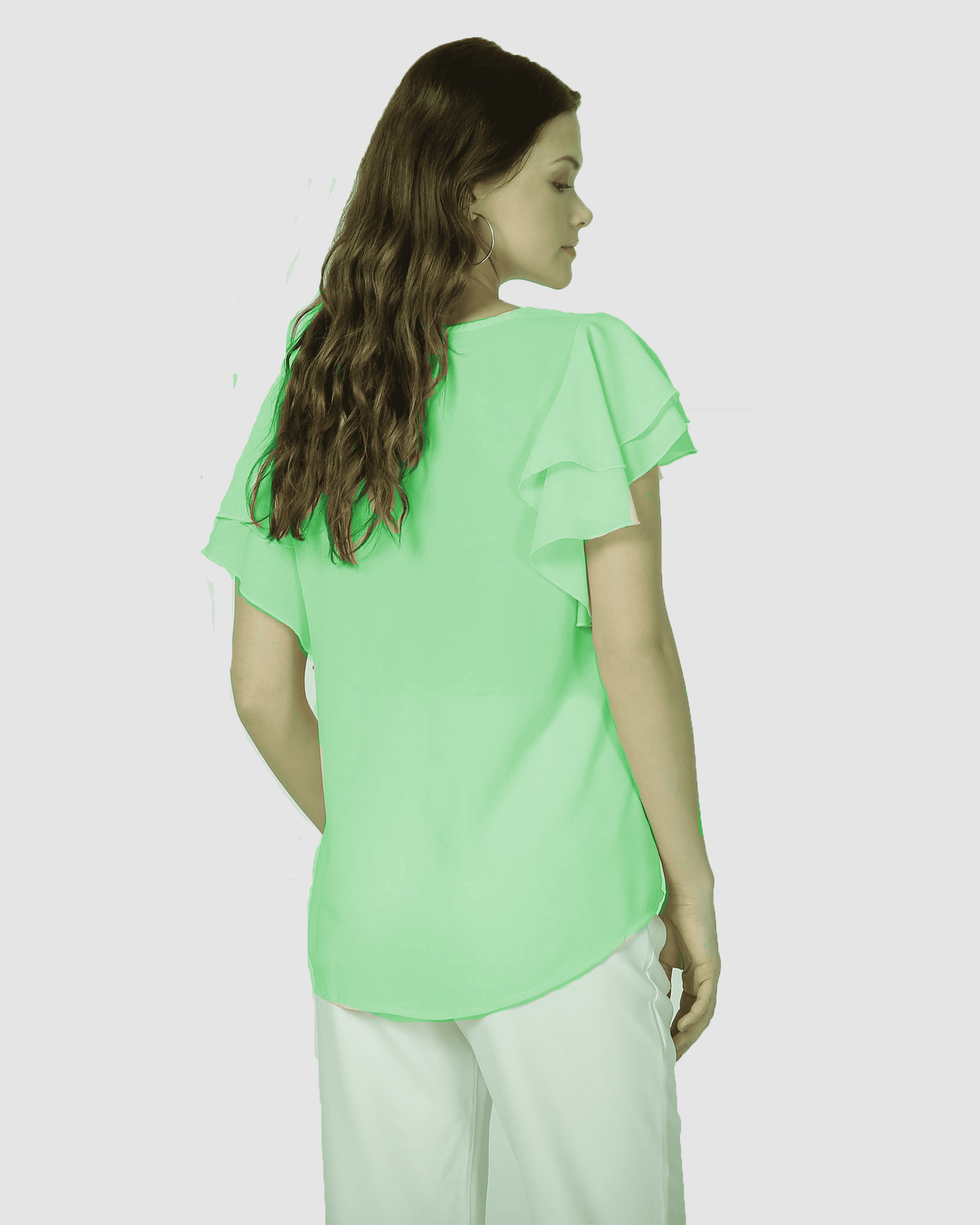 Blusa femenina ligera, top manga corta, volantes, escote cordones, modelo urbano, ideal verano, color verde, talla 38, fresca, elegante, versátil, combina jeans o faldas, cómoda y moderna ✅Entrega 24/48h