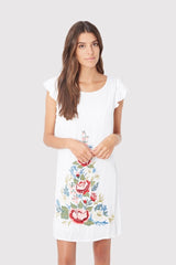 Vestido corto mujer, dress, outfit, algodón, manga corta, bordado floral colorido, cuello redondo, fresco, ligero, casual, cómodo, elegante, talla 38, ideal verano, blanco ✅Entrega 24/48h