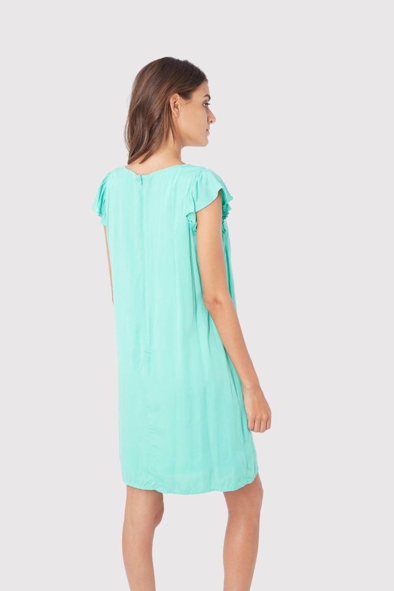 Vestido corto mujer casual floral dress modelo bordado manga corta tela ligera estilo fresco bohemio corte suelto moderno talla 38 verde agua cómodo ideal verano ✅Entrega 24/48h