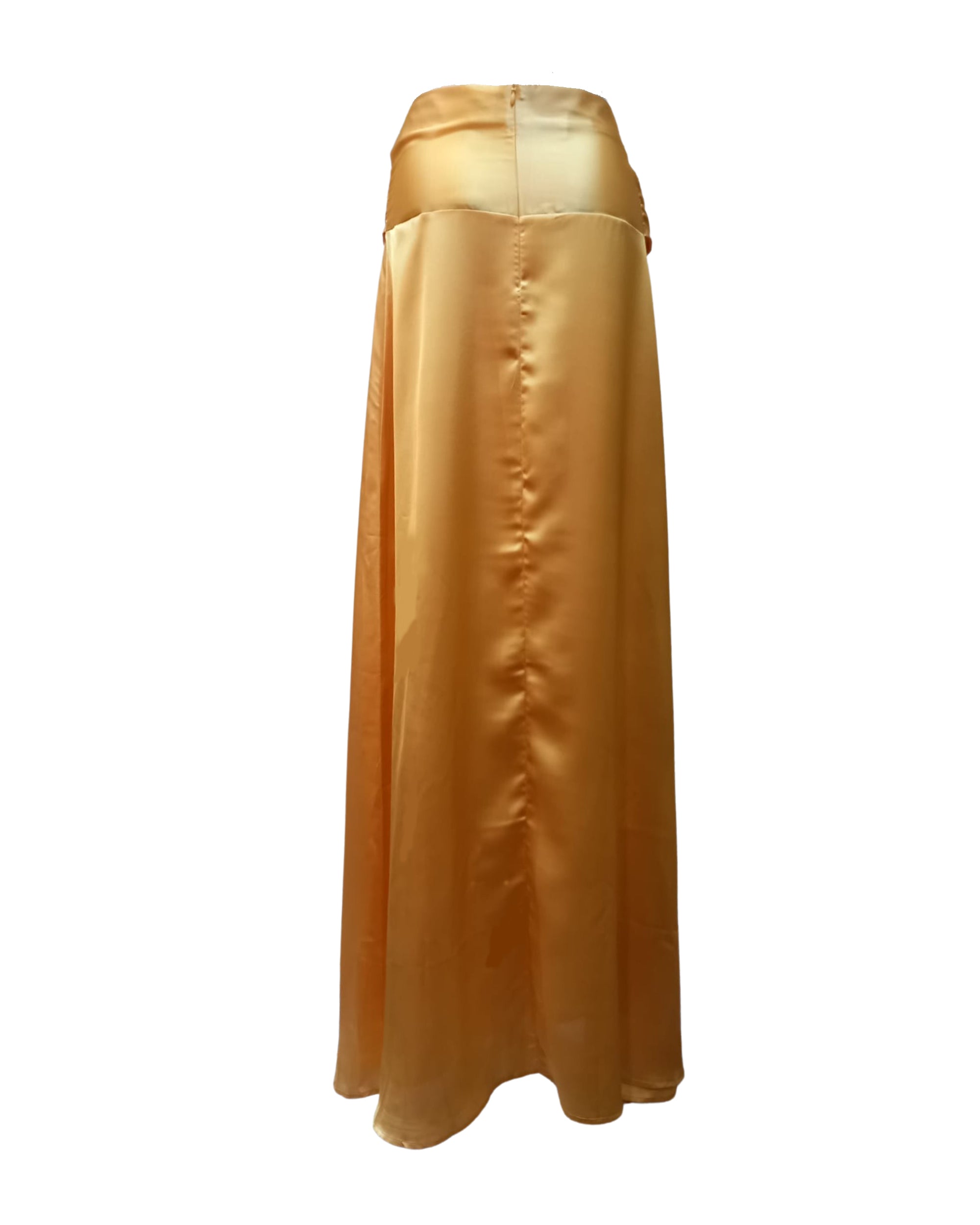 Falda larga satinada mujer, maxi skirt, diseño evasé, lazo lateral drapeado, cierre cremallera trasera, elegante y versátil, color amarillo, talla 36, 100% poliéster, fácil cuidado, outfit fiesta o casual ✅Entrega 24/48h