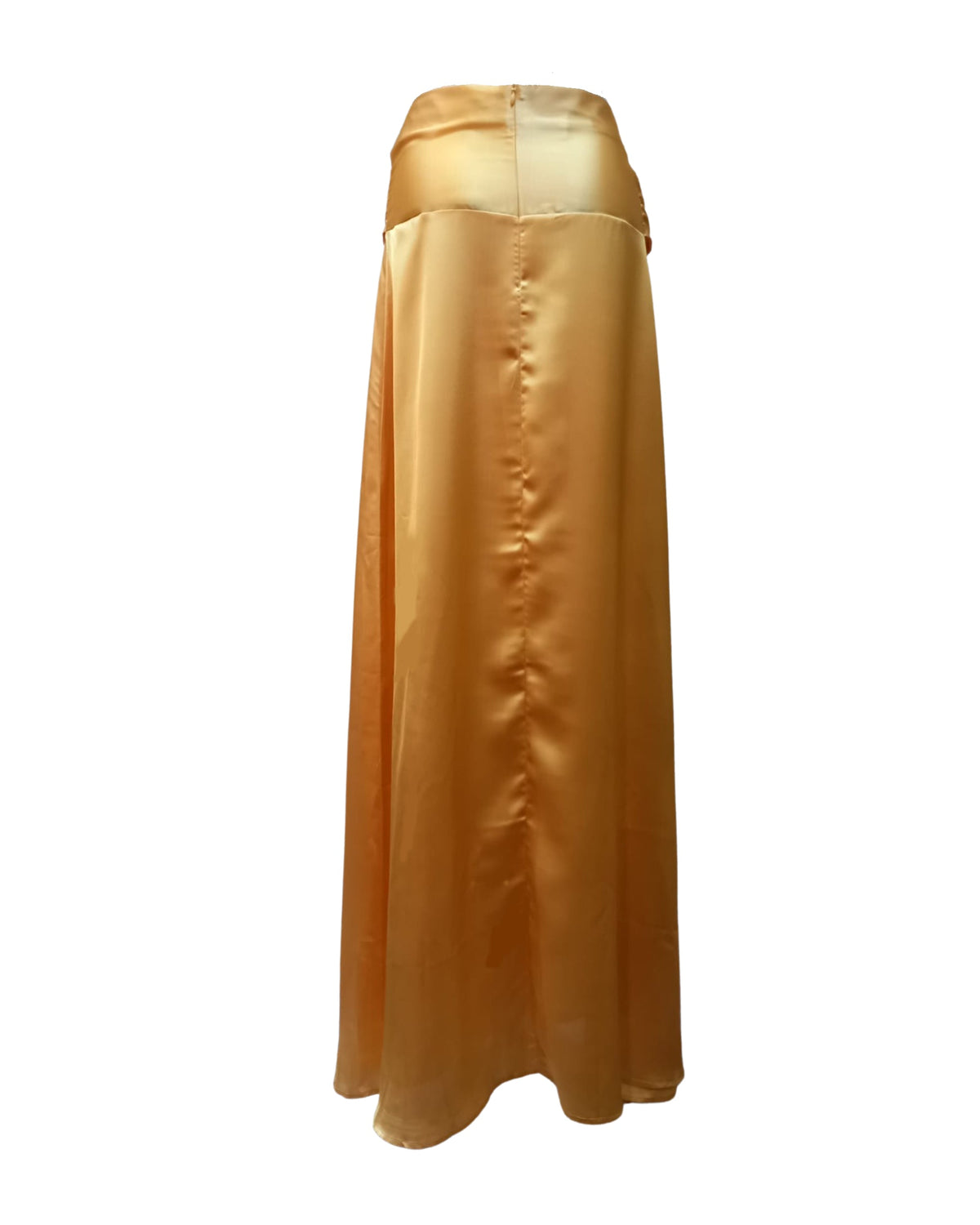 Falda larga satinada mujer, maxi skirt, diseño evasé, lazo lateral drapeado, cierre cremallera trasera, elegante y versátil, color amarillo, talla 36, 100% poliéster, fácil cuidado, outfit fiesta o casual ✅Entrega 24/48h