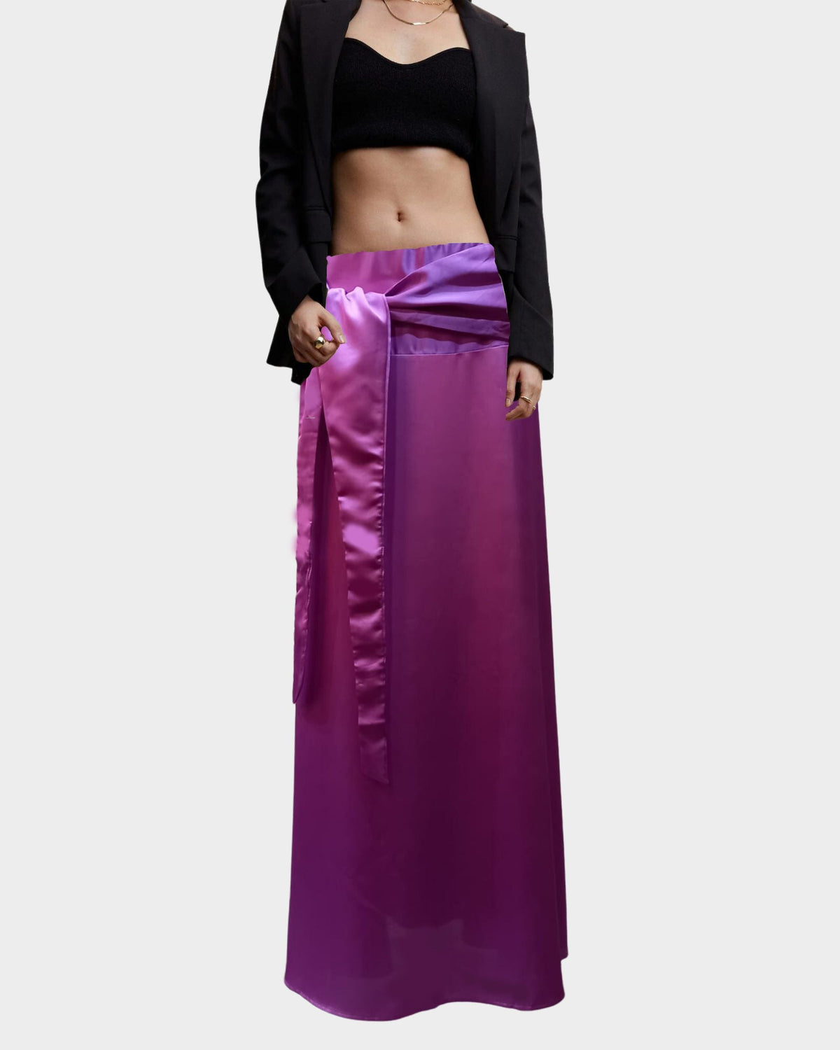 Falda larga satinada, skirt, modelo evasé, detalle lazo drapeado, cremallera trasera, tejido ligero y elegante violeta, mujer, talla 36, ideal eventos, cómoda, 100% poliéster, fácil cuidado, ✅Entrega 24/48h