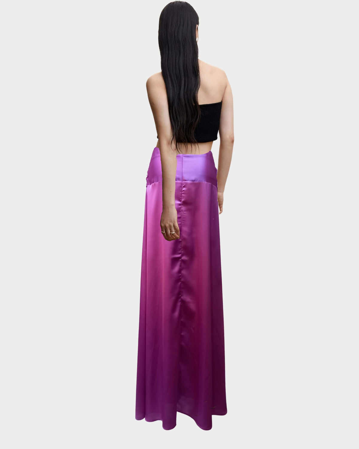 Falda larga satinada, skirt, modelo evasé, detalle lazo drapeado, cremallera trasera, tejido ligero y elegante violeta, mujer, talla 36, ideal eventos, cómoda, 100% poliéster, fácil cuidado, ✅Entrega 24/48h