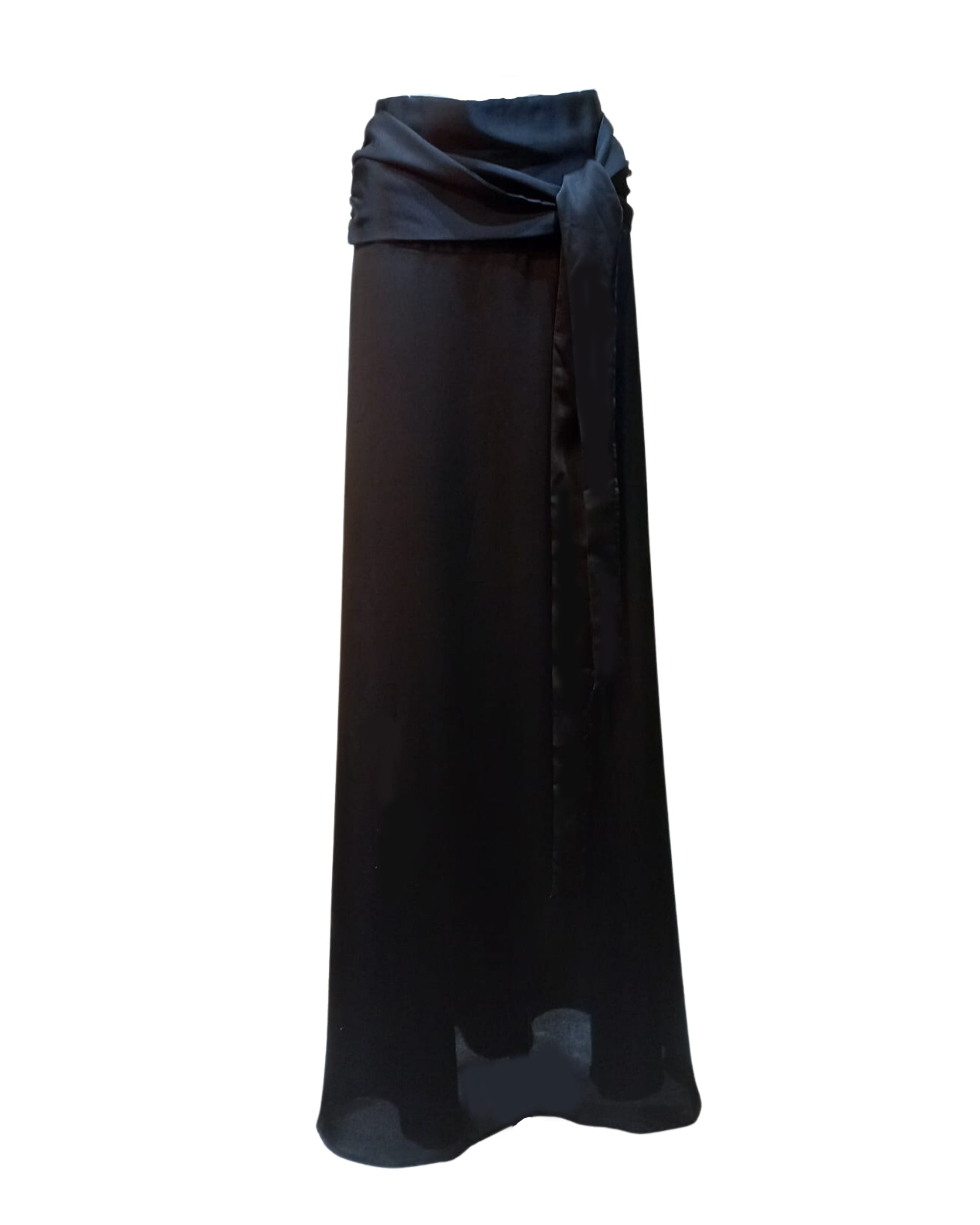 Falda larga mujer falda maxi cintura alta falda semitransparente negra lazo satinado estilo elegante textura ligera evento fiesta urbana talla 36 cómoda versátil sofisticada ✅Entrega 24/48h