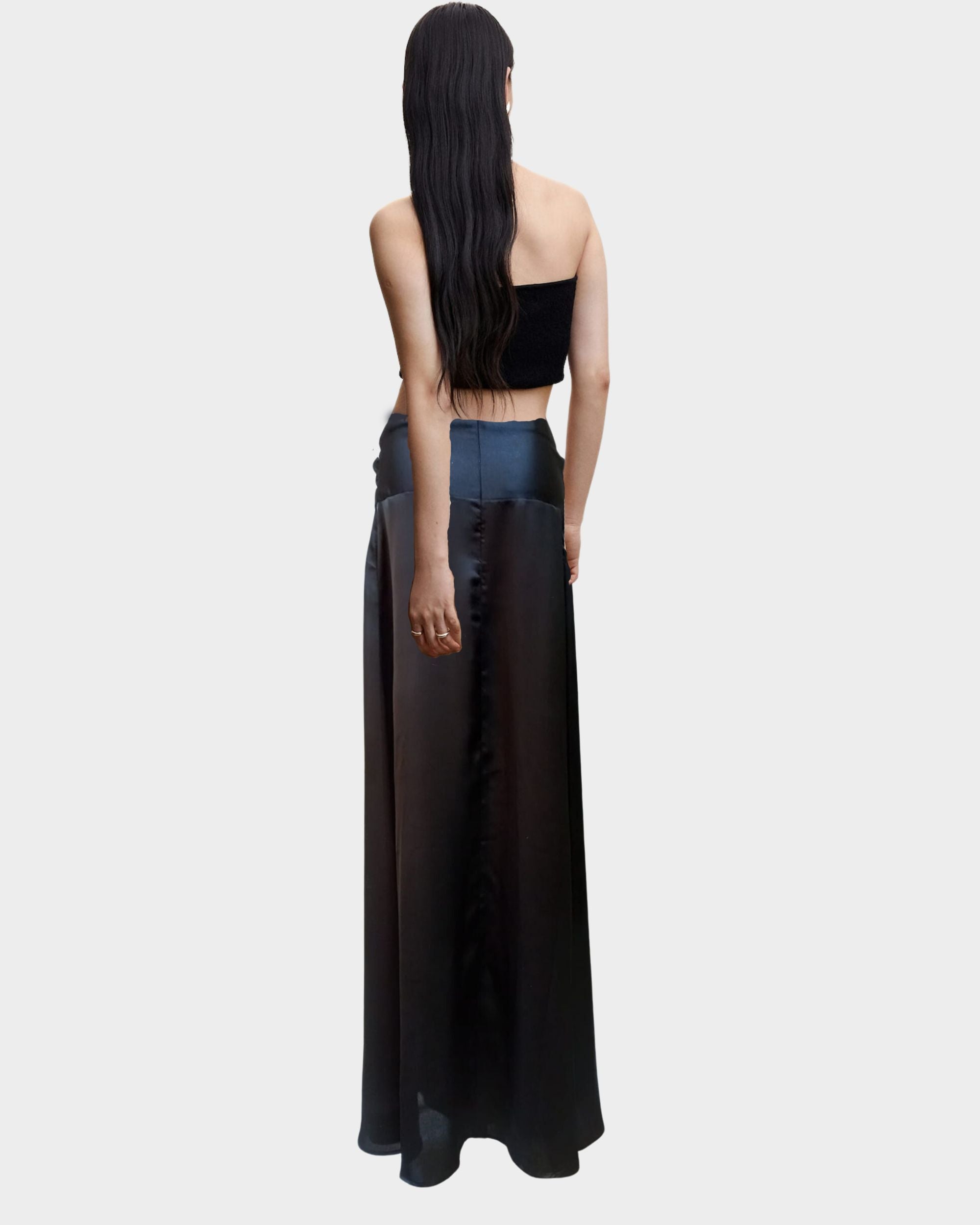 Falda larga mujer falda maxi cintura alta falda semitransparente negra lazo satinado estilo elegante textura ligera evento fiesta urbana talla 36 cómoda versátil sofisticada ✅Entrega 24/48h