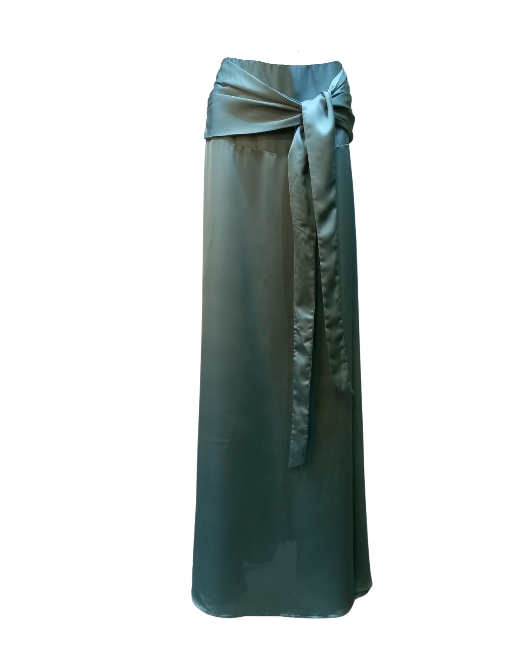 Falda larga mujer satinada elegante, falda fiesta brillo, falda maxi lazo cintura cruzada, estilo sofisticado, color verde agua, talla 36, cómoda y versátil ideal eventos cena noche urbana ✅Entrega 24/48h