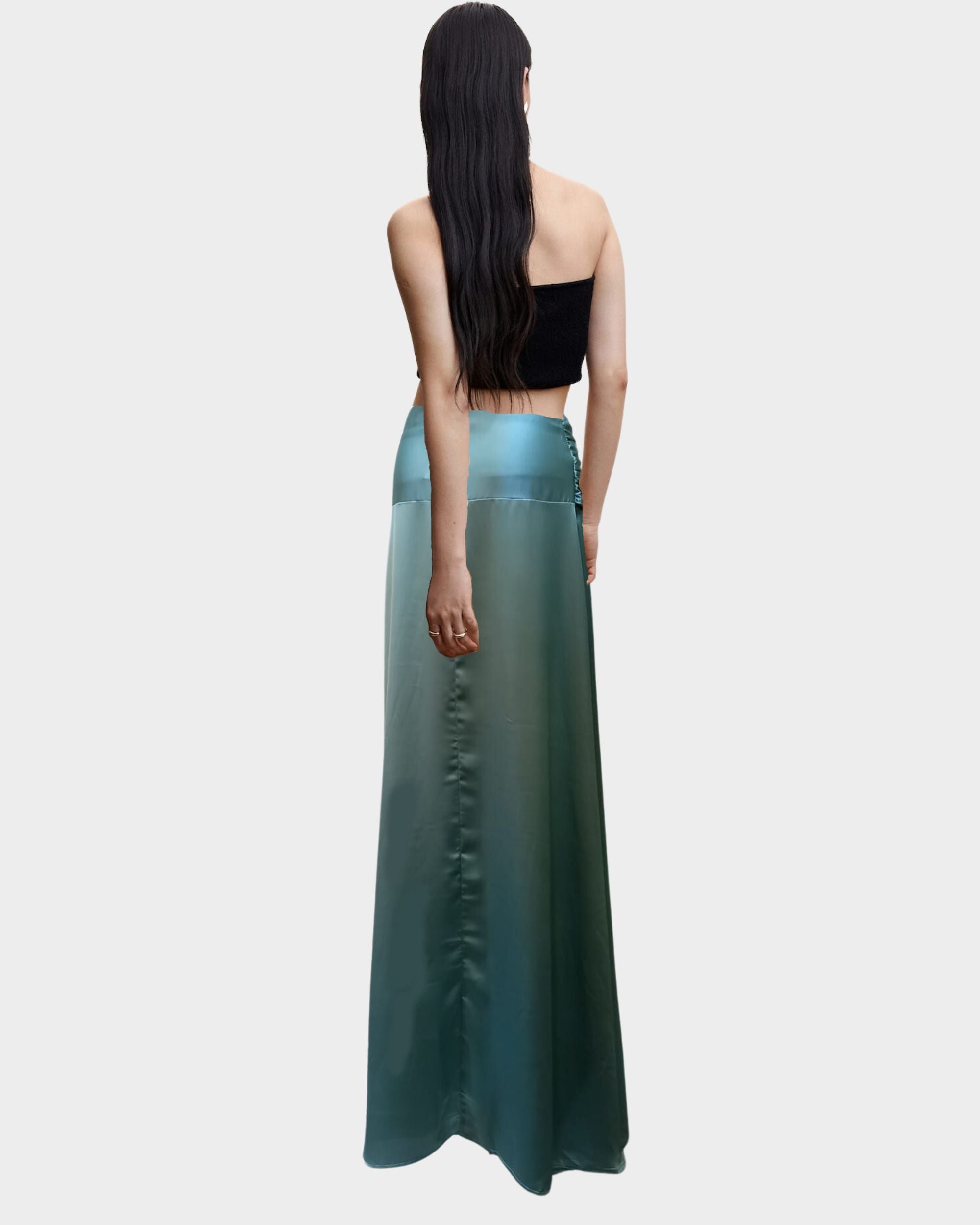 Falda larga mujer satinada elegante, falda fiesta brillo, falda maxi lazo cintura cruzada, estilo sofisticado, color verde agua, talla 36, cómoda y versátil ideal eventos cena noche urbana ✅Entrega 24/48h