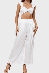 Pantalón fluido mujer, pantalón palazzo, prenda amplia satinada, cintura elástica, corte relajado, estilo elegante, color blanco, talla 38, look cómodo y fresco, ideal verano, fácil de combinar, ✅Entrega 24/48h