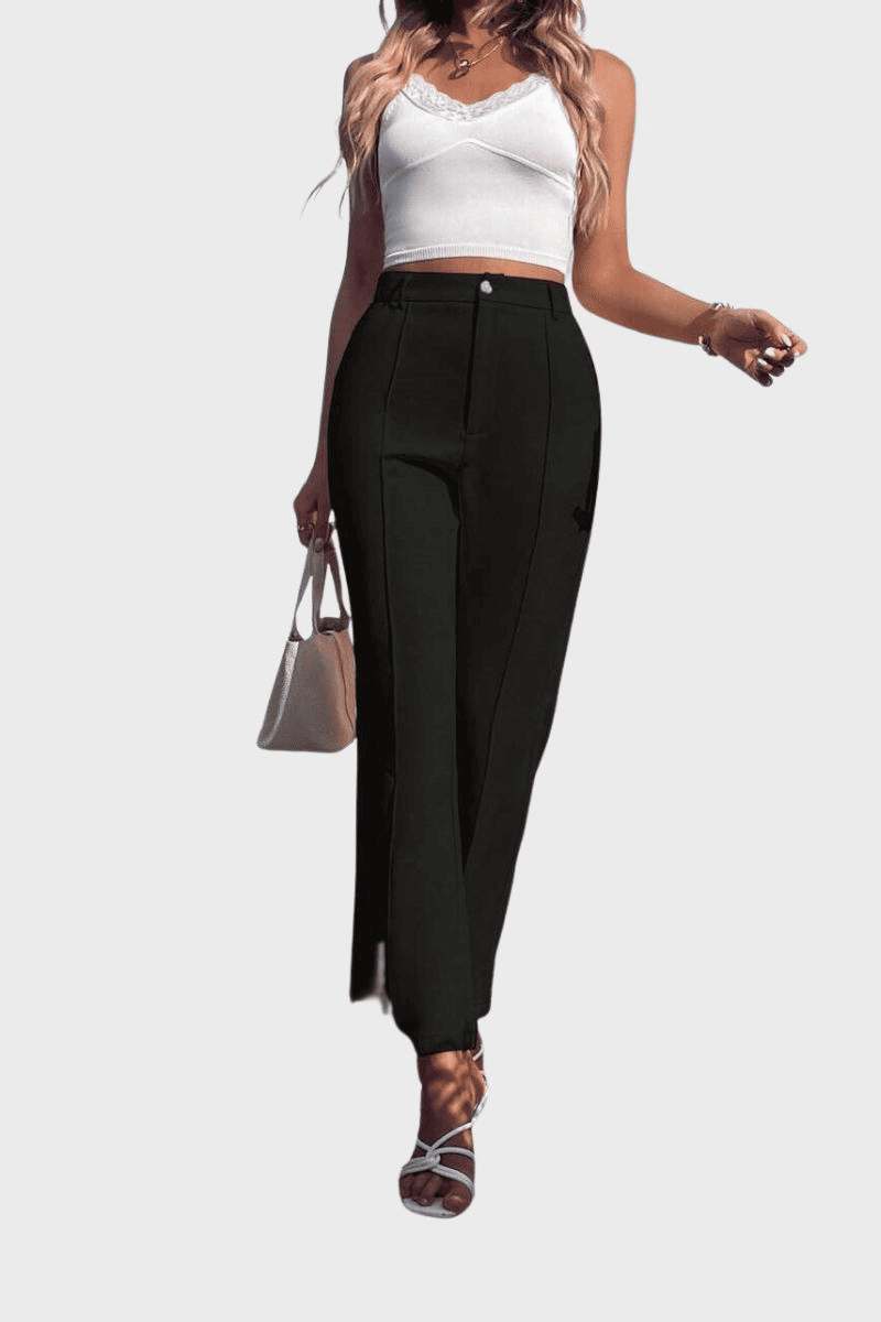 Pantalón recto mujer, tiro alto elegante, pinzas, pierna ancha, oficina, formal, eventos, suave, fresco, negro, talla 36, combina blusas, sandalias, 36 colores ✅Entrega 24/48h