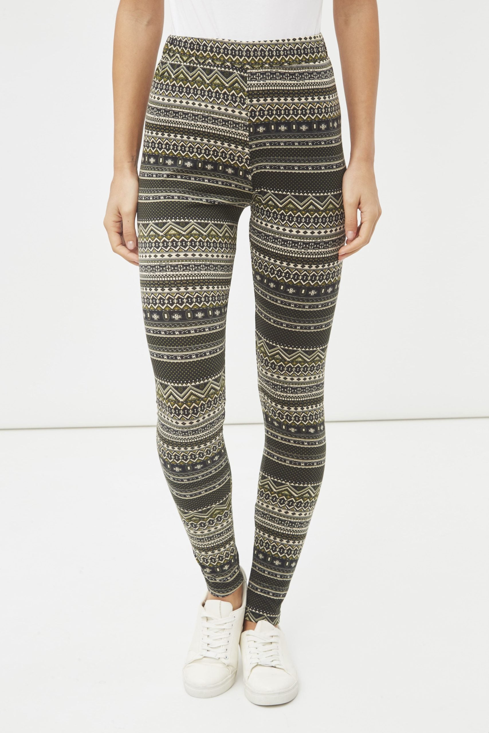 Legging mujer, leggin, pants, estampado étnico, cintura elástica alta, ajuste cómodo, poliéster suave, estilo casual, ideal día a día, color negro beige, talla 38 ✅Entrega 24/48h