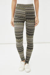Legging mujer, leggin, pants, estampado étnico, cintura elástica alta, ajuste cómodo, poliéster suave, estilo casual, ideal día a día, color negro beige, talla 38 ✅Entrega 24/48h