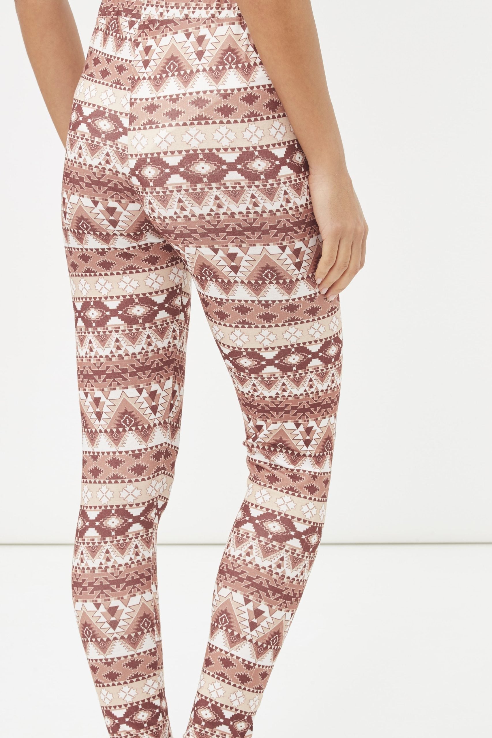 Leggings mujer, pantalón ajustado, estampado étnico geométrico, tejido suave y elástico, talle alto, moda urbana casual, cómodo y versátil, color marrón, talla 38, ideal para looks modernos ✅Entrega 24/48h