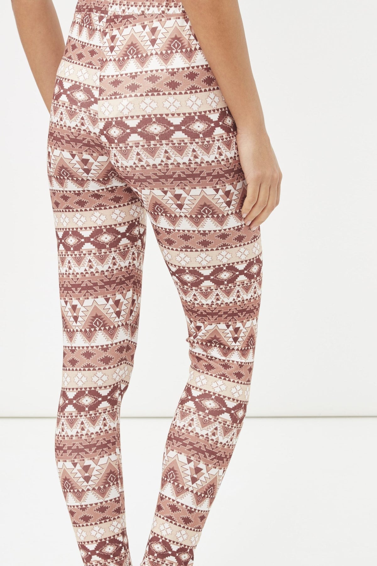 Leggings mujer, pantalón ajustado, estampado étnico geométrico, tejido suave y elástico, talle alto, moda urbana casual, cómodo y versátil, color marrón, talla 38, ideal para looks modernos ✅Entrega 24/48h
