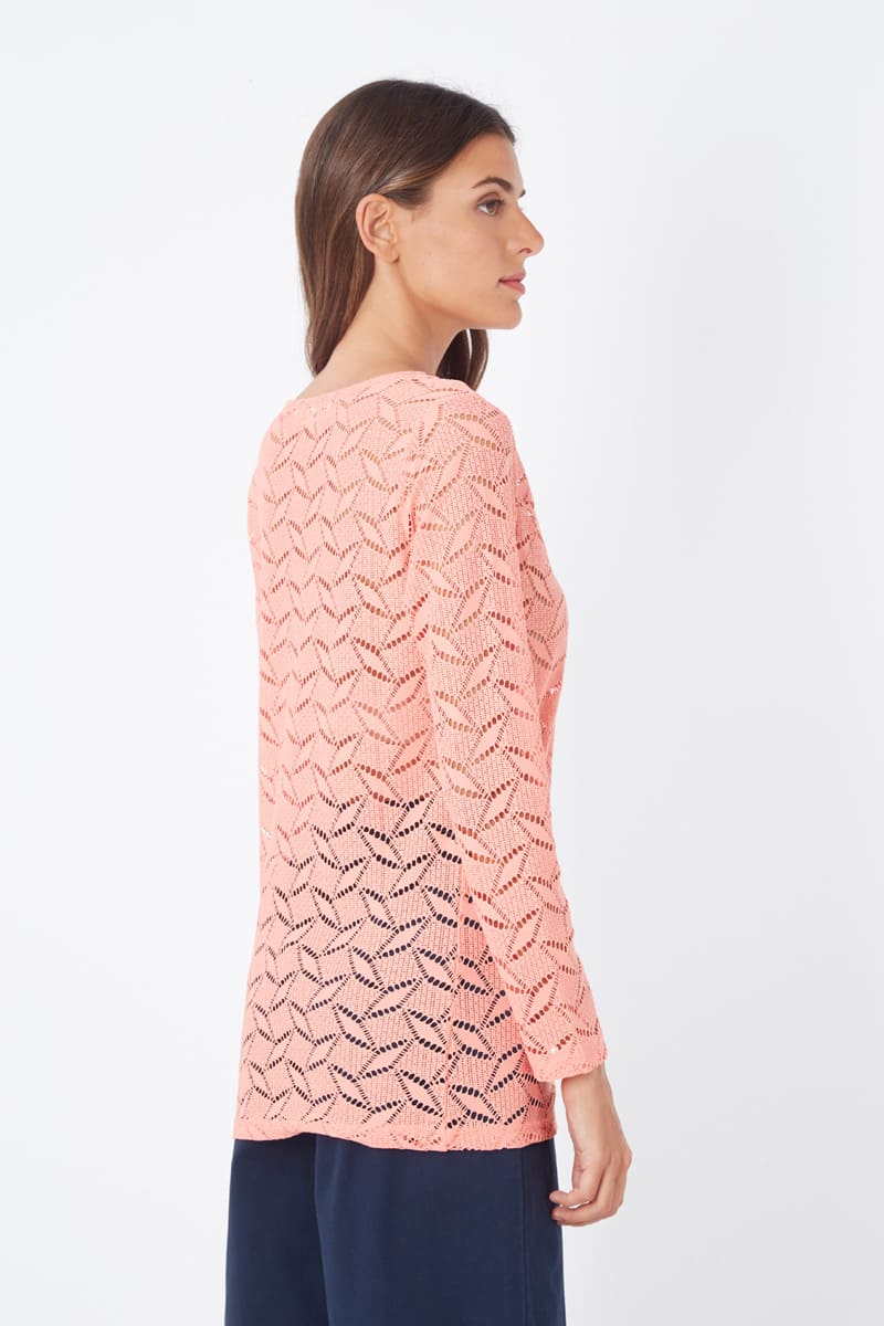 Blusa mujer encaje calado manga larga rosa, tejido suave sensación ligera, diseño cómodo elegante outfit versátil, ideal oficina evento urbano, talla 38, disponible más colores, estilo femenino primavera-verano ✅Entrega 24/48h