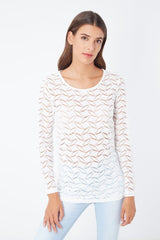 Blusa mujer calada manga larga suéter ligero escote redondo blusa casual elegante transpirable blanco talla 38 tendencia moda versátil ideal primavera verano outfits modernos ✅Entrega 24/48h