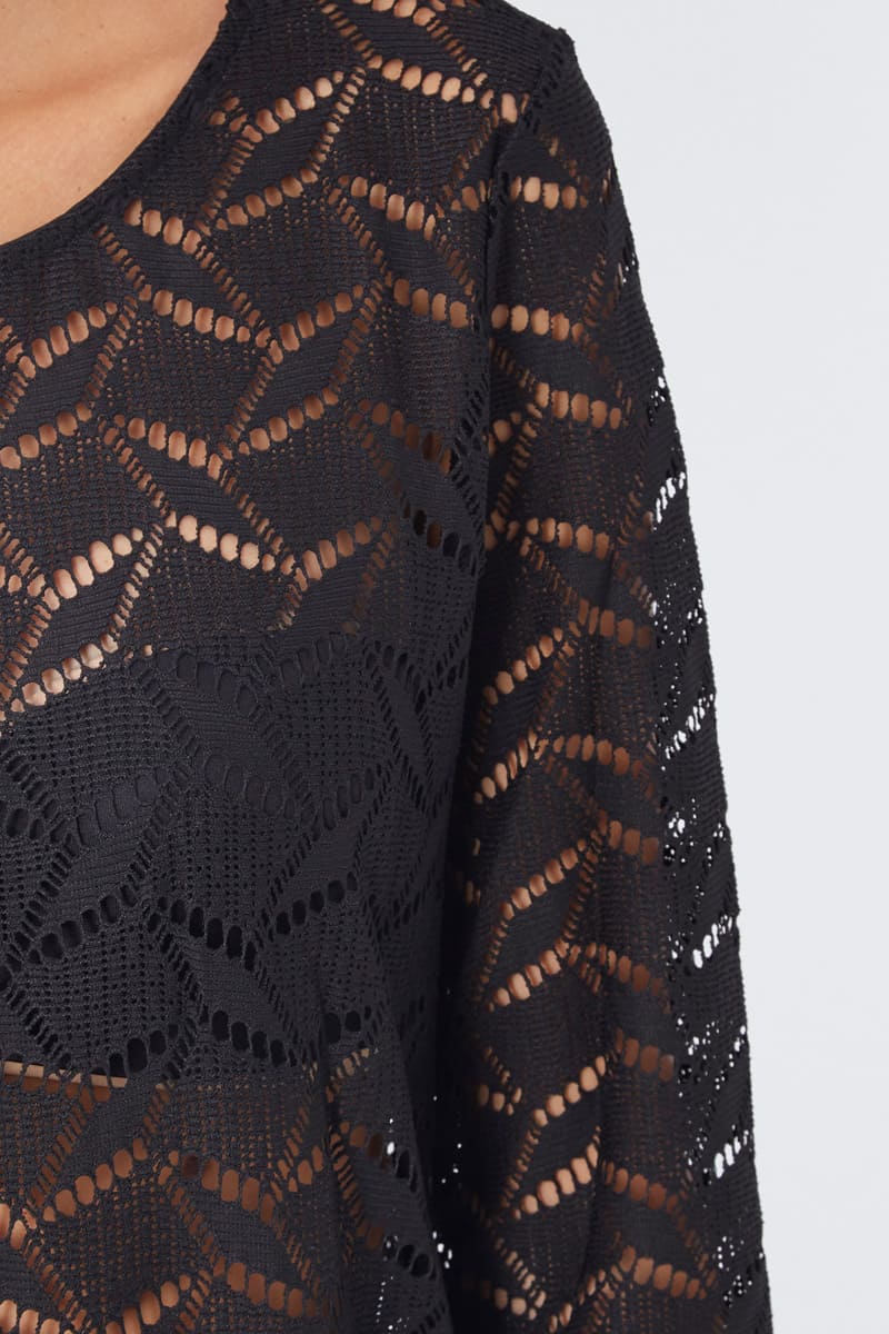 Blusa encaje mujer, top elegante, manga larga, tejido translúcido, modelo moderno, estilo sofisticado, color negro, talla 38, ideal looks urbanos, casuales, oficina, noche, versátil, cómodo, elegante ✅Entrega 24/48h