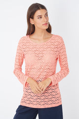 Blusa mujer encaje calado manga larga rosa, tejido suave sensación ligera, diseño cómodo elegante outfit versátil, ideal oficina evento urbano, talla 38, disponible más colores, estilo femenino primavera-verano ✅Entrega 24/48h