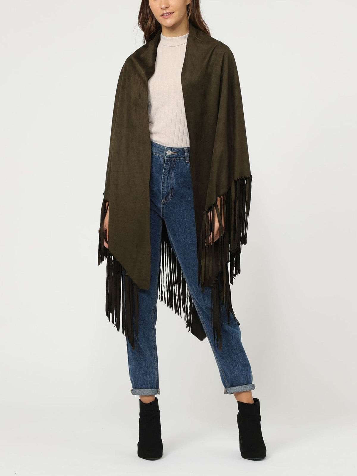 Poncho capa mujer, abrigo chaqueta efecto aterciopelado, diseño liso, flecos largos, corte oversize, estilo casual elegante, cómodo y versátil, color verde oscuro, talla 38 disponible ✅Entrega 24/48h