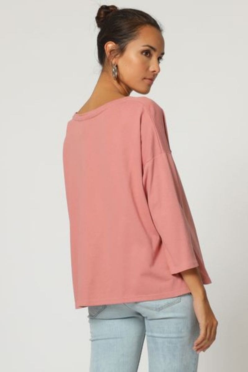 Blusa mujer holgada, camiseta larga tipo sweatshirt, manga larga, letras estampadas, algodón suave, cuello redondo, urbana, cómoda, casual, color rosa, talla 38, ideal combinar jeans o falda ✅Entrega 24/48h