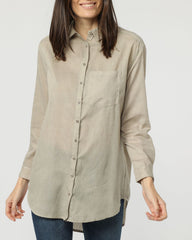 Camisa y blusa mujer popelina algodón cuello camisero manga larga bolsillo delantero bajo redondeado corte clásico, tono beige, talla 38, básica, cómoda, versátil ideal oficina o casual ✅Entrega 24/48h