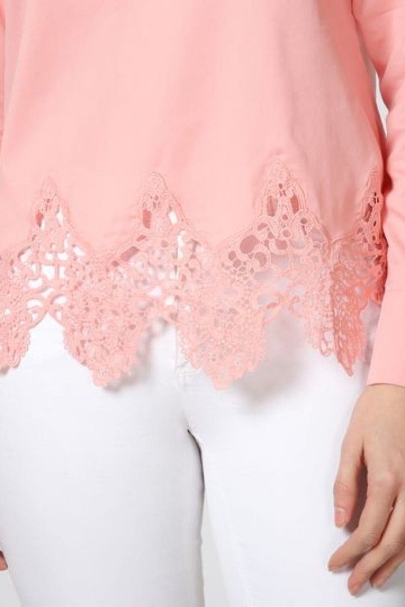 Blusa mujer manga larga encaje, shirt, top, diseño delicado, elegante, textura suave, corte recto, estilo versátil, color rosa pastel, talla 38, ideal urbano oficina, cómodo elegante femenino ✅Entrega 24/48h
