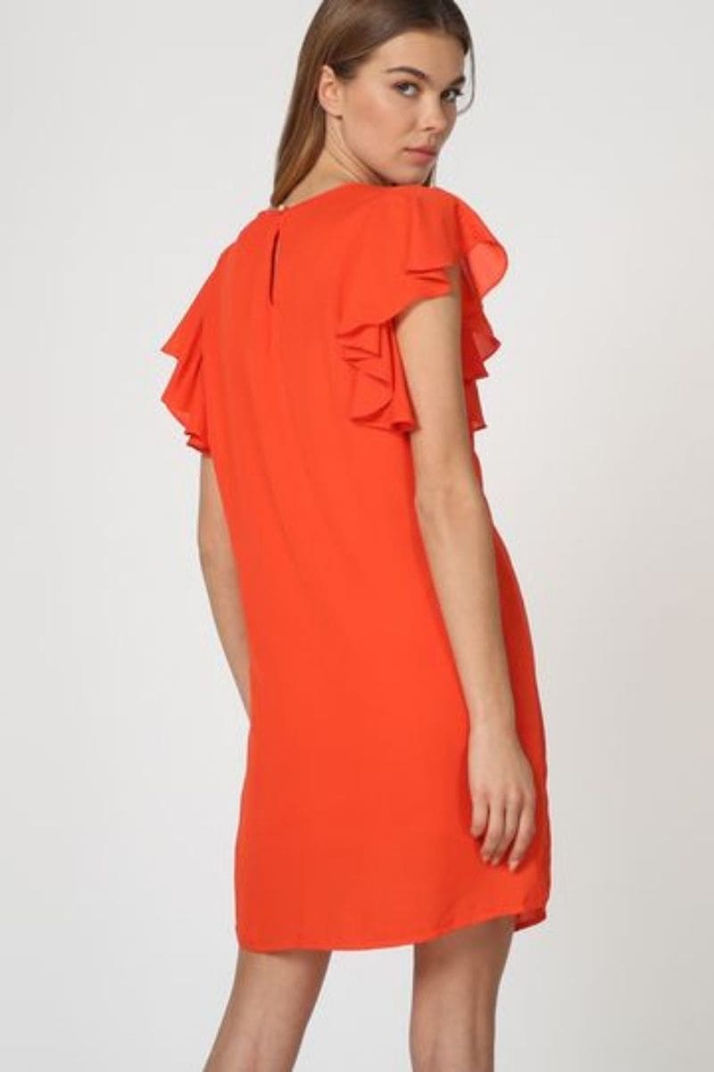 Vestido recto mujer outfit dress La Morena bordado flores y animales forro manga corta volantes cuello redondo naranja talla 38, elegante cómodo versátil verano ✅Entrega 24/48h