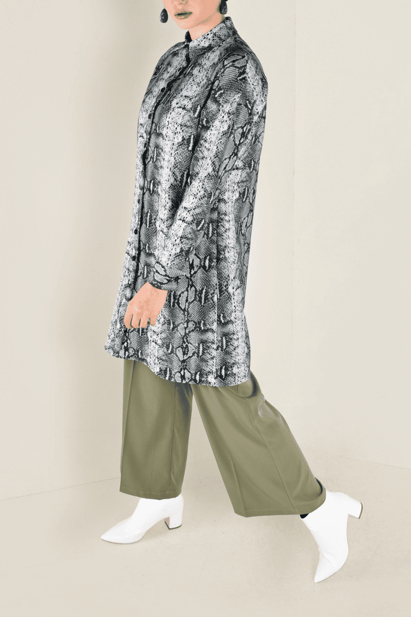 Blusa larga mujer tipo túnica satinado animal print serpiente gris cinturón lazo manga larga ligera cómoda versátil casual elegante talla 38 outfit urbano chic ✅Entrega 24/48h