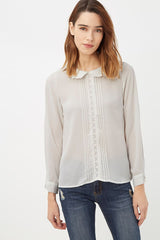 Blusa mujer camisa fluida blusón viscosa cuello bebé jaretas delanteras manga larga puño cierre botón cómodo elegante versátil blanca talla 38 ✅Entrega 24/48h