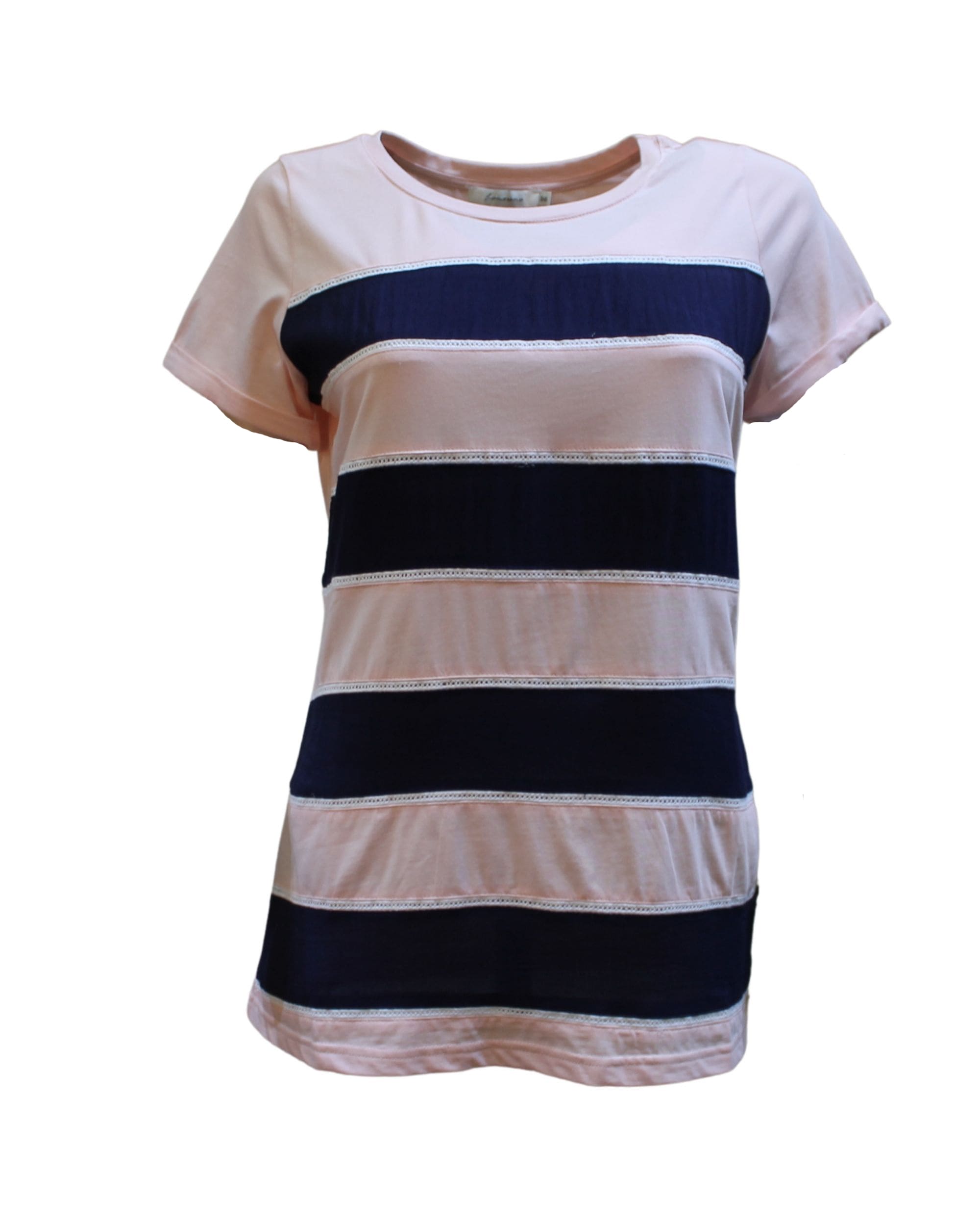Playera mujer camiseta casual rayas horizontales textura suave algodón manga corta cuello redondo rosa claro talla 38 fresca versátil combina jeans moda urbana outfit diario ✅Entrega 24/48h