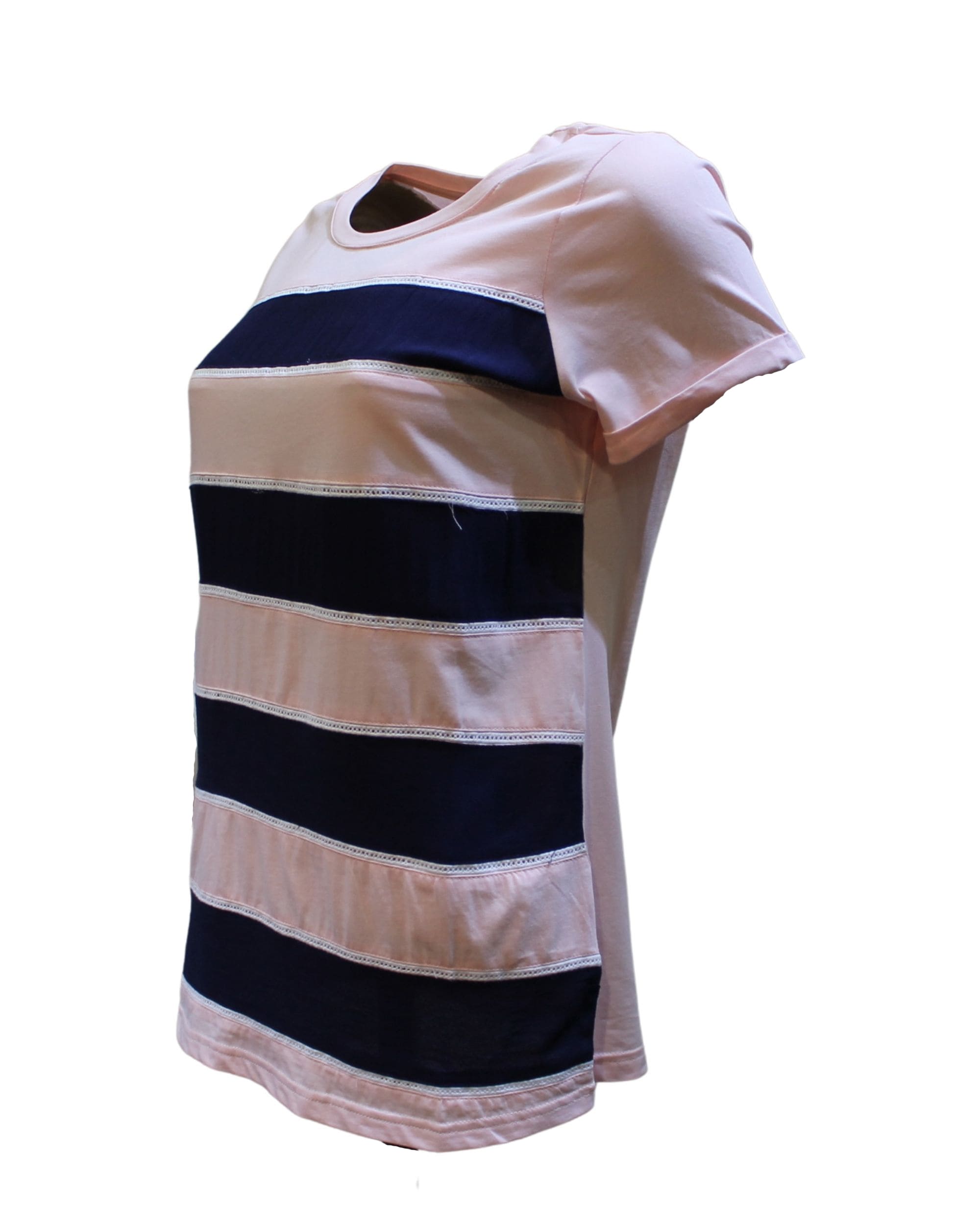 Playera mujer camiseta casual rayas horizontales textura suave algodón manga corta cuello redondo rosa claro talla 38 fresca versátil combina jeans moda urbana outfit diario ✅Entrega 24/48h