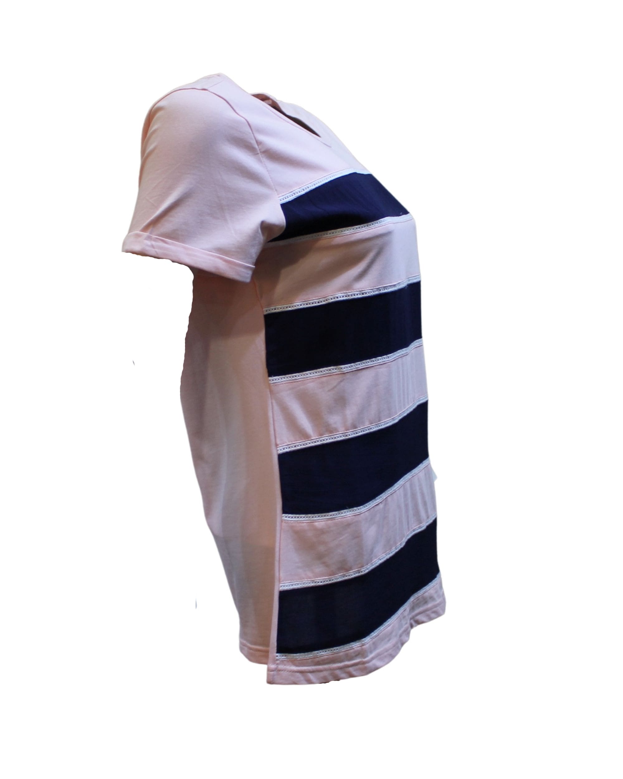 Playera mujer camiseta casual rayas horizontales textura suave algodón manga corta cuello redondo rosa claro talla 38 fresca versátil combina jeans moda urbana outfit diario ✅Entrega 24/48h