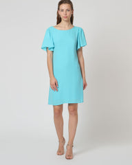 Vestido mujer gasa liso dress outfit modelo manga mariposa escote redondo forro interior detalle tiras espalda azul celeste talla 38 elegante cómodo versátil ideal eventos casuales y verano ✅Entrega 24/48h